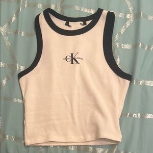Calvin Klein Cream and Black Logo Tank